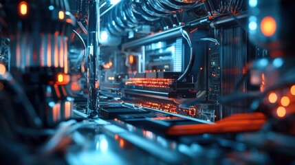 Close-up view of a futuristic, intricate technological system.