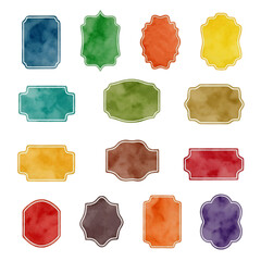 Collection of watercolor textured labels and decorative frames