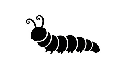 Silhouette of a caterpillar isolated on white background, a crawling insect