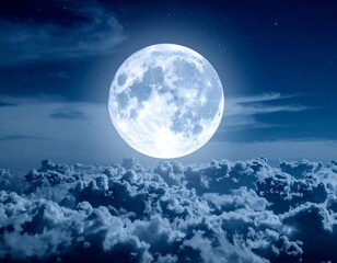 Fototapeta premium Full moon rising through clouds at night