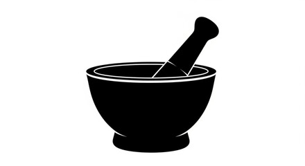 Black mortar and pestle isolated on white background for grinding herbs