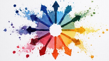 Colorful watercolor circle with radiating arrows
