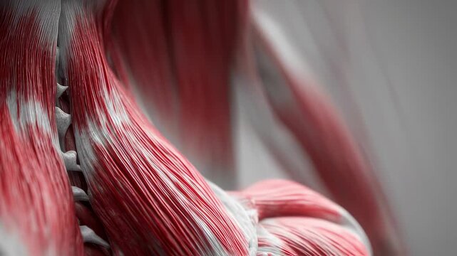 Detailed timelapse focusing on the disappearance of fat deposits and muscle mass in cachexia with soft grey gradient transition.