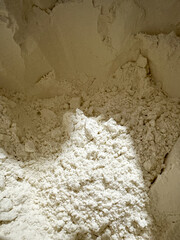 Fine white flour powder in closeup view