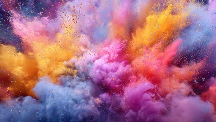 Vibrant explosion of colorful powder and confetti
