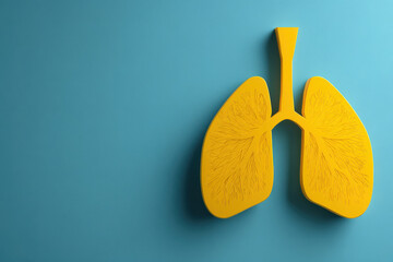 yellow silhouette of human lungs on blue background