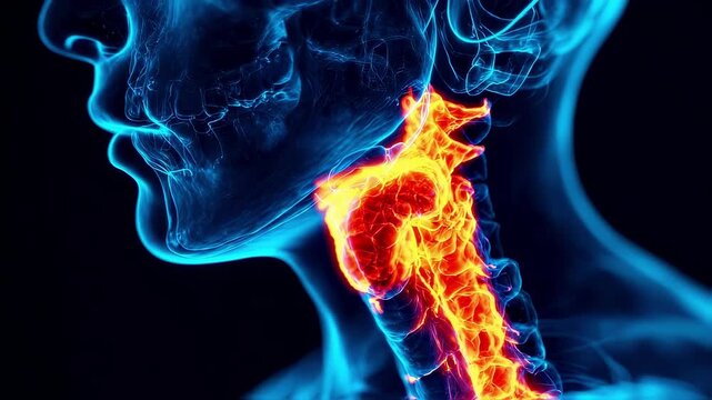 Medical visualization of strep throat symptoms highlighting vivid red inflammation on tonsils.