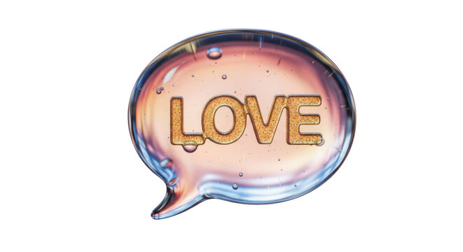 Love word inside a water bubble isolated on transparent background