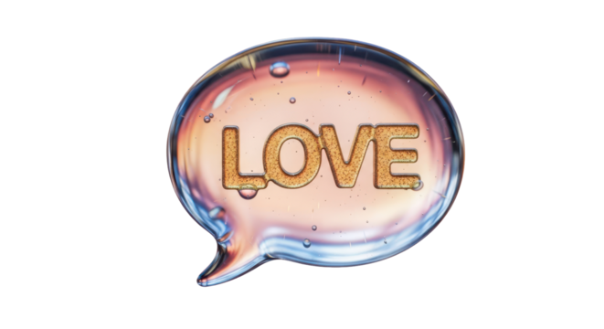 Love word inside a water bubble isolated on transparent background