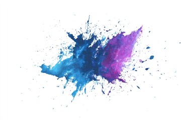Fototapeta premium Abstract vibrant paint splatter, a mix of blues and purples exploding outwards on a white background