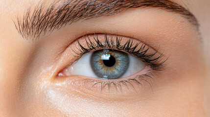 Obraz premium Close up of beautiful eye with long eyelashes and well groomed eyebrows, showcasing vibrant