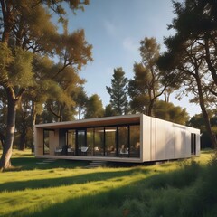 Modern Prefab House Seamlessly Integrated into a Serene Wooded Landscape