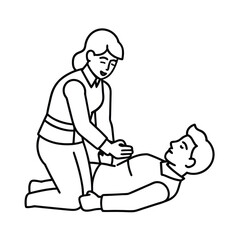 Vector line art of healthcare worker giving cpr to patient vector line art on white background.