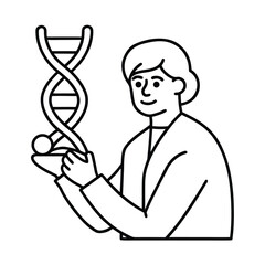 Vector line art of clinical researcher examining data sheets vector line art on white background.