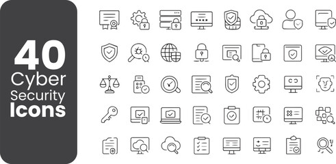 Cybersecurity Icon Set, Machine Learning - thin line vector icon set. Pixel perfect
