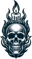 Elegant Candle with Glowing Flame and Golden Wings Illustration for Memorial and Spiritual Design