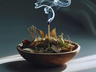 Burnt Match with Rising Smoke and Dried Plants