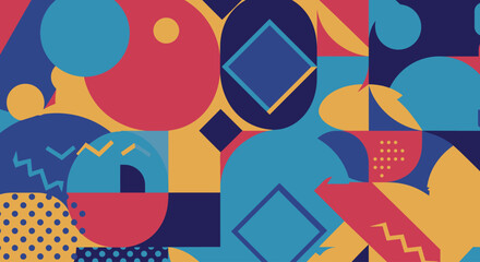 Fototapeta premium Colorful retro seamless pattern vector with a set of bright smooth circular splashes and star illustrations