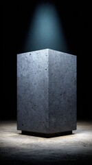 Textured Metal Cube Under Spotlight In Dark Background Minimalist And Geometric Design