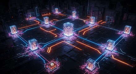 Interconnected Data Network: Abstract Futuristic Cybernetic Grid