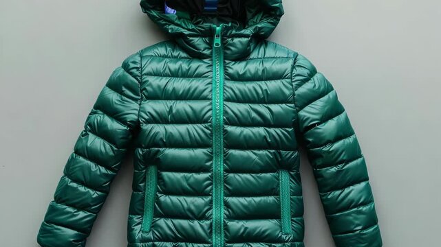 This stylish green padded jacket features a hood and offers warmth and comfort for chilly weather. Its modern design suits casual and outdoor activities.