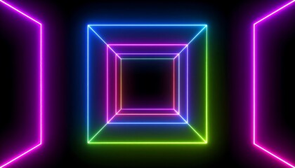Colorful neon rectangular tunnel