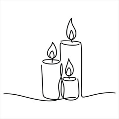 Black Line Drawing of Three Lit Candles flame flames