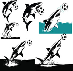 Fototapeta premium Leaping sharks playing soccer ball jumping