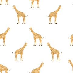 Giraffe watercolor seamless pattern on white background. Animal concept for banner, wallpaper, cover, wrapping paper design