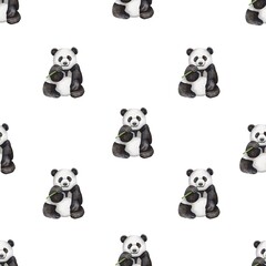 Panda watercolor seamless pattern on white background. Animal concept for banner, wallpaper, cover, wrapping paper design © Wiwi