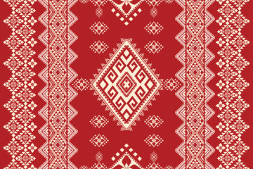 Seamless geometric white and yellow shape for ethnic tradition pattern texture on natural red background