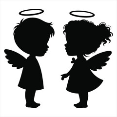 Silhouette of Two Angelic Children Facing Each Other