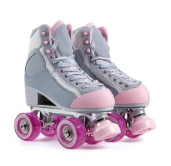 Pair of grey and pink roller skates