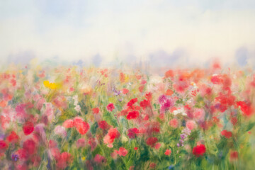 Obraz premium Vibrant meadow with soft focus flowers floral nature