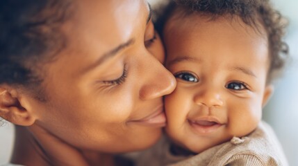 Loving African Mother Embracing Her Baby In Studio With Soft Natural Lighting