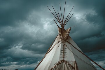 Tepee against dramatic sky