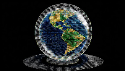 Stylized Earth globe,  depicting continents in a mosaic pattern,  enclosed in a transparent sphere