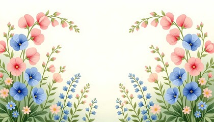 Elegant Floral Border with Pink and Blue Flowers