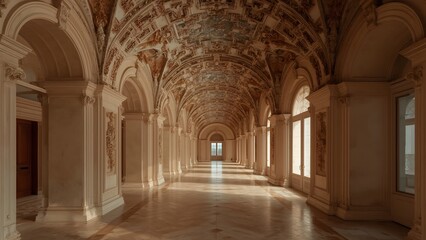 Fototapeta premium Ornate hallway with sunlight and arches