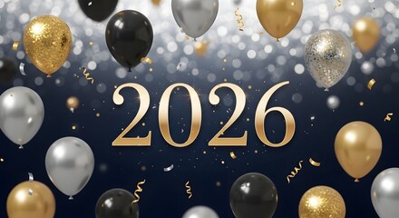 Elegant 2026 New Year Celebration with Gold Balloons