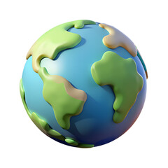 Naklejka premium Earth 3D Rendering, Cartoon Plastic Style Icon, Pastel Colors, Isolated on White Background