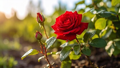 A Single Red Rose in the Garden