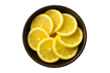 Slices of lemon in a brown bowl on a black background