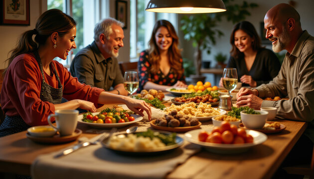 Celebrating culinary delights with friends cozy dining room food photography warm atmosphere captured moments
