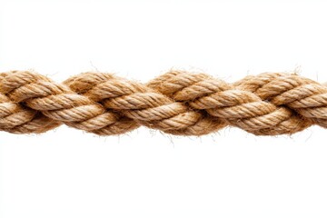 Close-Up View of Twisted Natural Fiber Rope on White Background, Highlighting Texture and Construction for Artistic and Practical Uses