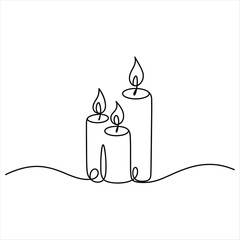 Three Burning Candles in Continuous Line Art flame