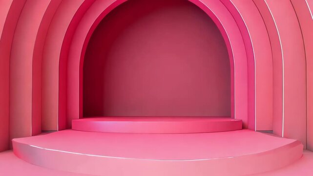 This modern abstract pink background features elegant arches and steps, perfect for creative projects, presentations, or artistic displays. Ideal for showcasing designs.