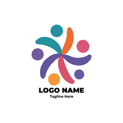Collaborative Synergy Logo: Abstract Human Connection Icon for Teamwork and Global Community Building
