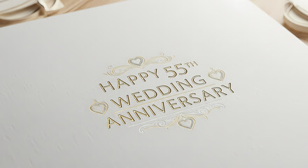 An elegant greeting card with gold foil lettering celebrating a Happy 55th Wedding Anniversary milestone.
