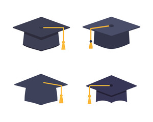 Illustration of graduation caps isolated on white background, representing academic achievement, education, and the successful completion of studies